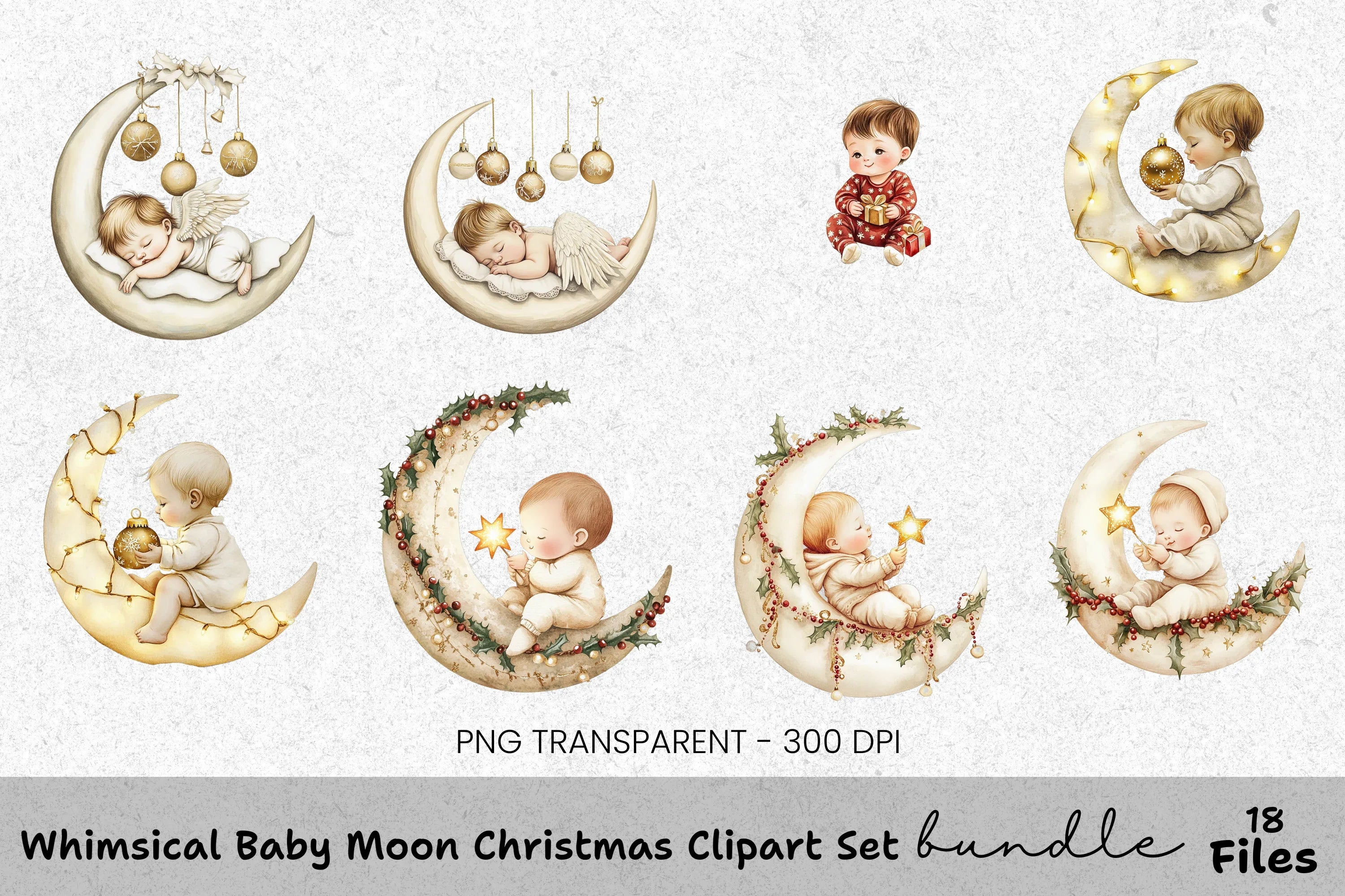 Baby on Moon Christmas Clipart Bundle