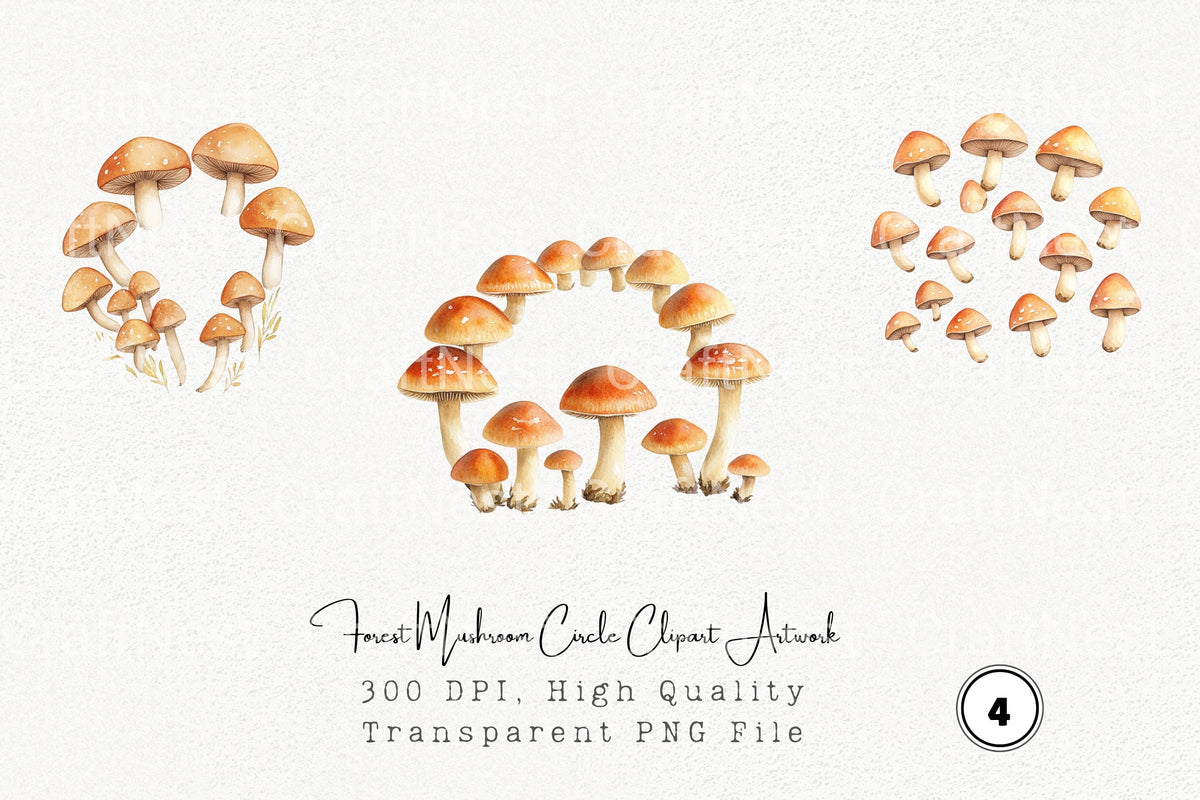 Forest Mushroom Circle Artwork Clipart Bundle