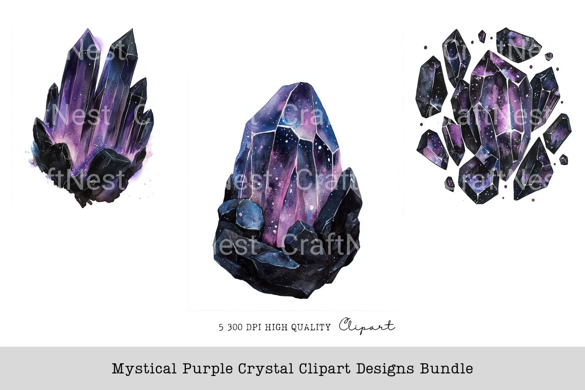 Mystical Purple Crystal Designs Clipart Bundle