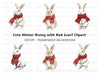 White Bunnies with Red Scarves Clipart Bundle