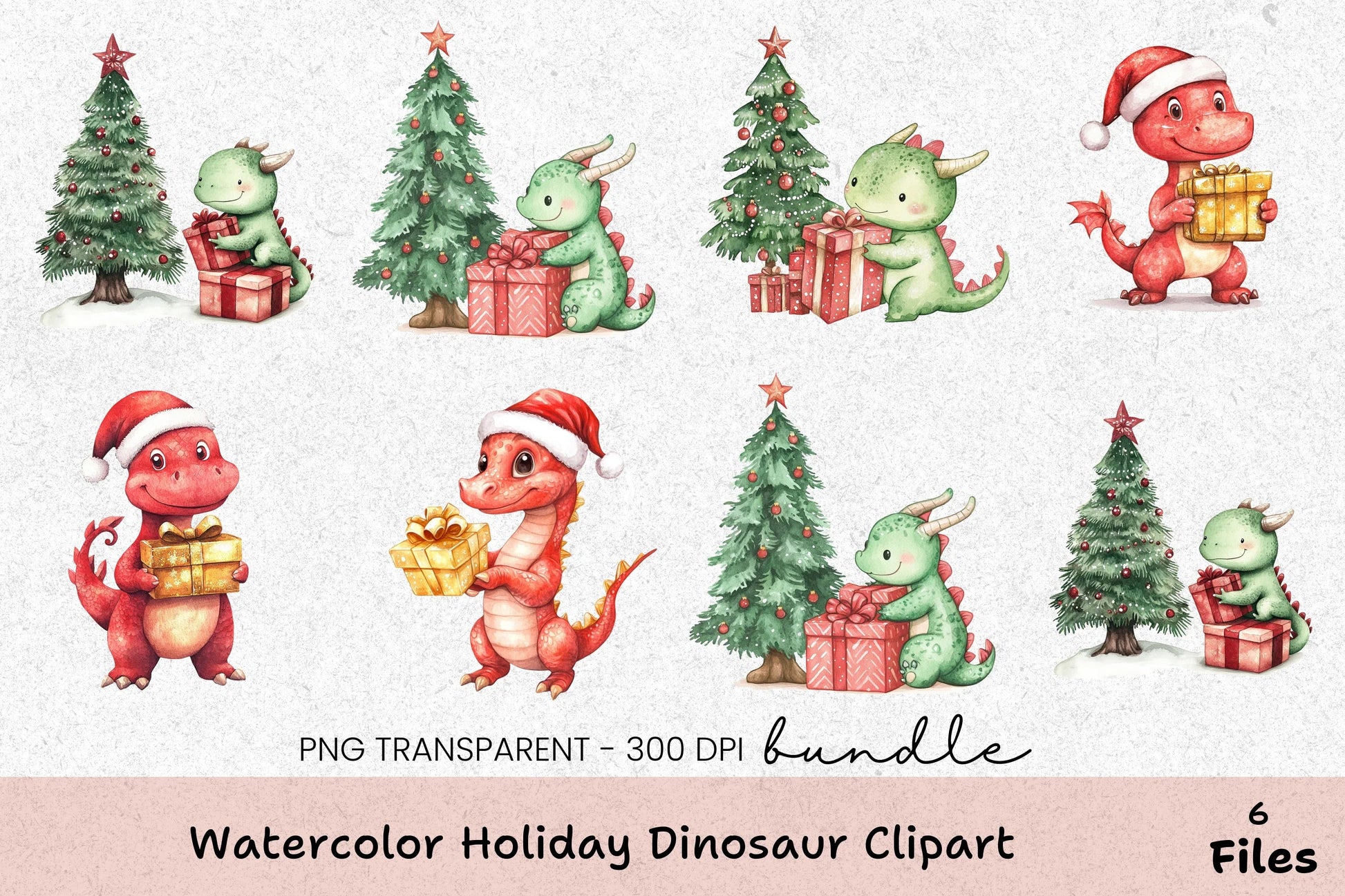 Holiday Dinosaur Clipart Bundle - CraftNest - Digital Crafting and Art