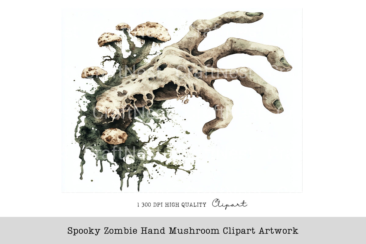Spooky Zombie Hand Mushroom Artwork Clipart Bundle