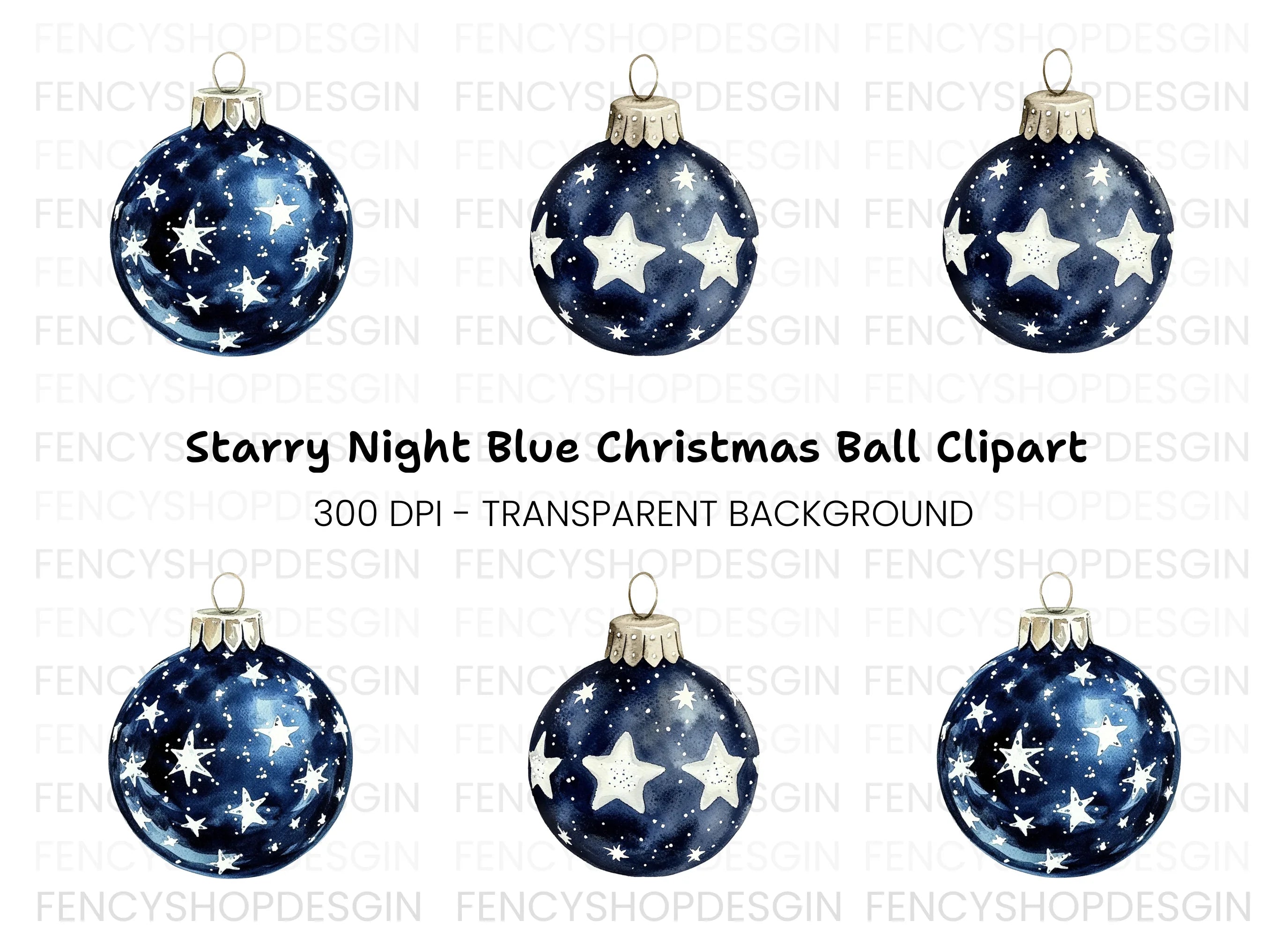 Blue Christmas Ornaments Clipart Bundle
