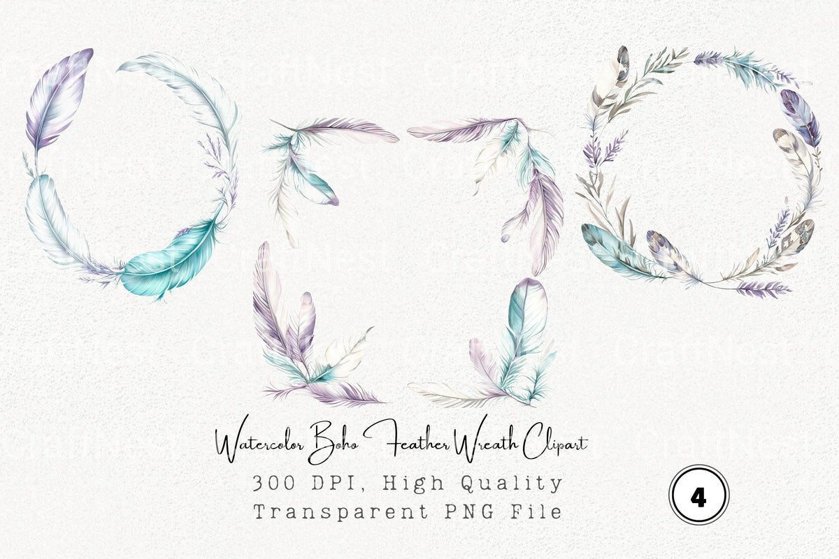 Boho Feather Wreath Clipart Bundle