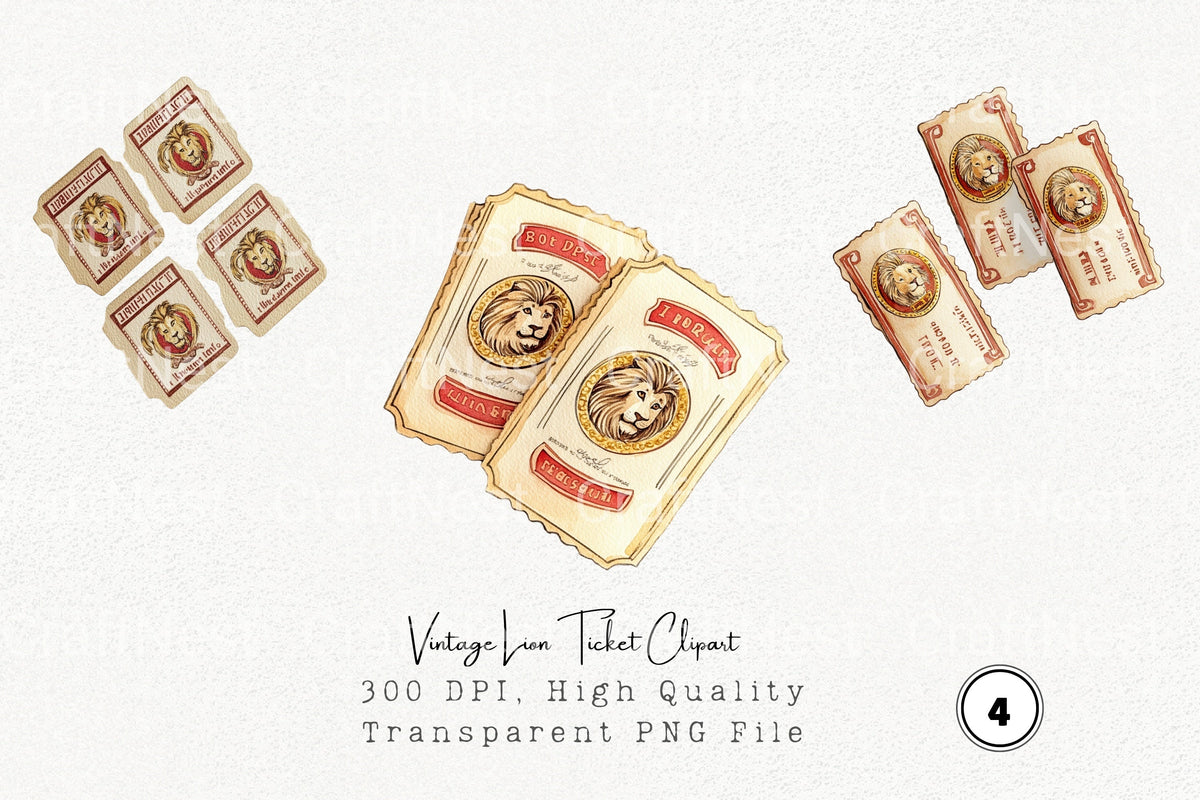 Vintage Lion Ticket Clipart Bundle