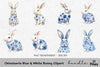 Chinoiserie Blue White Bunny Clipart Bundle