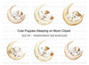 Sleeping Puppies on Moon Clipart Bundle