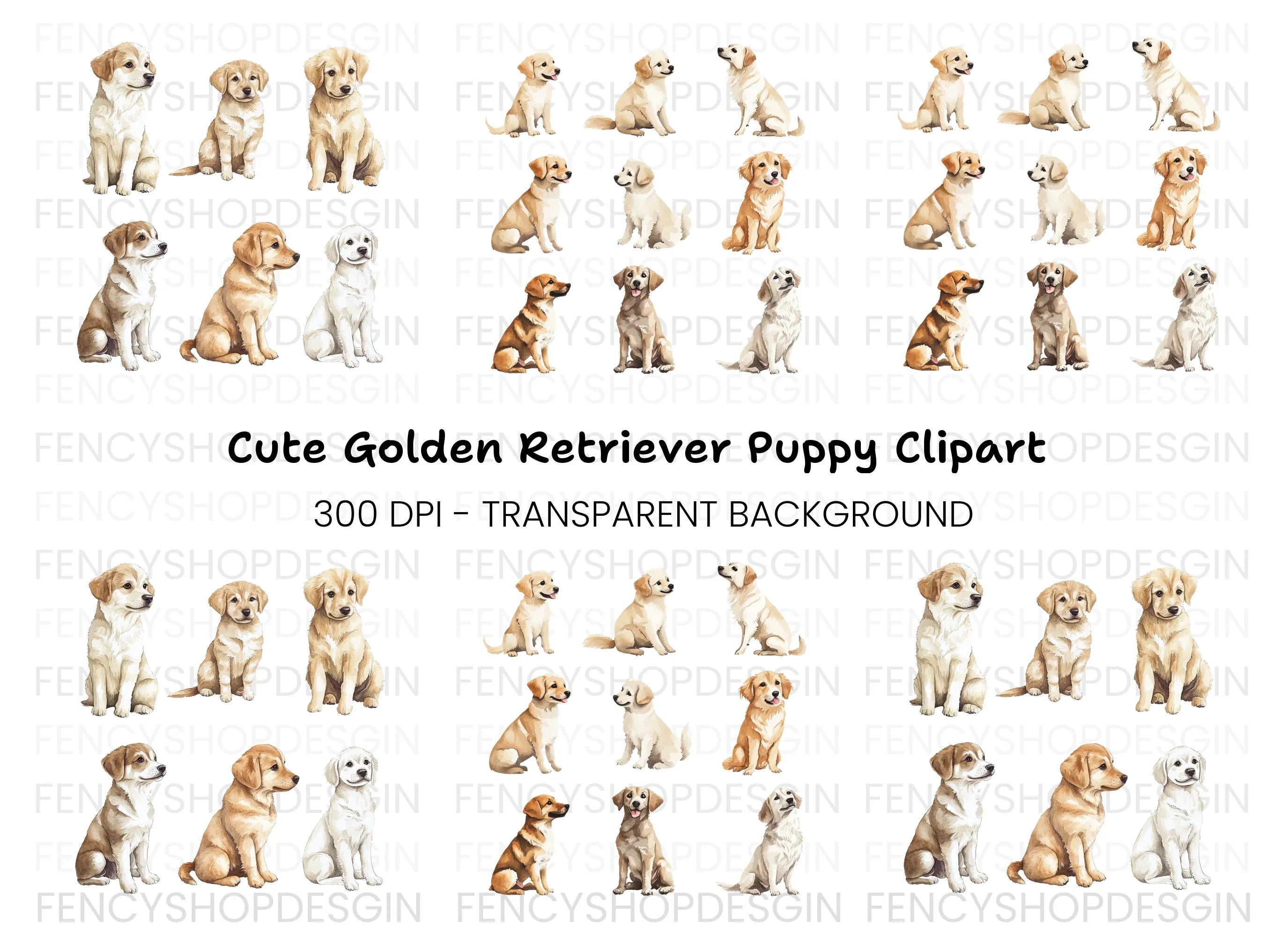 Adorable Golden Retriever Puppies Clipart Bundle