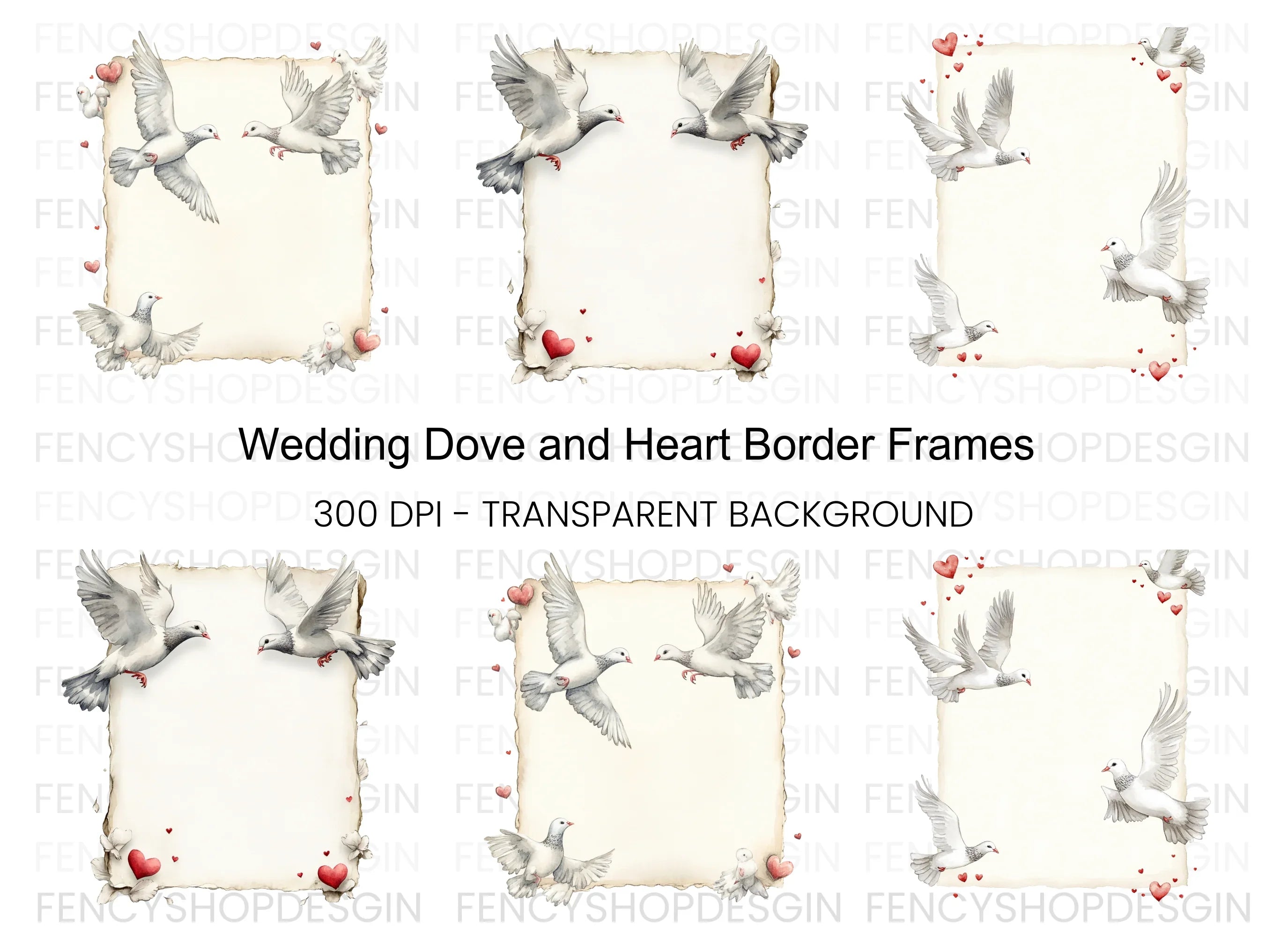 Elegant Dove and Heart Frame Clipart Bundle