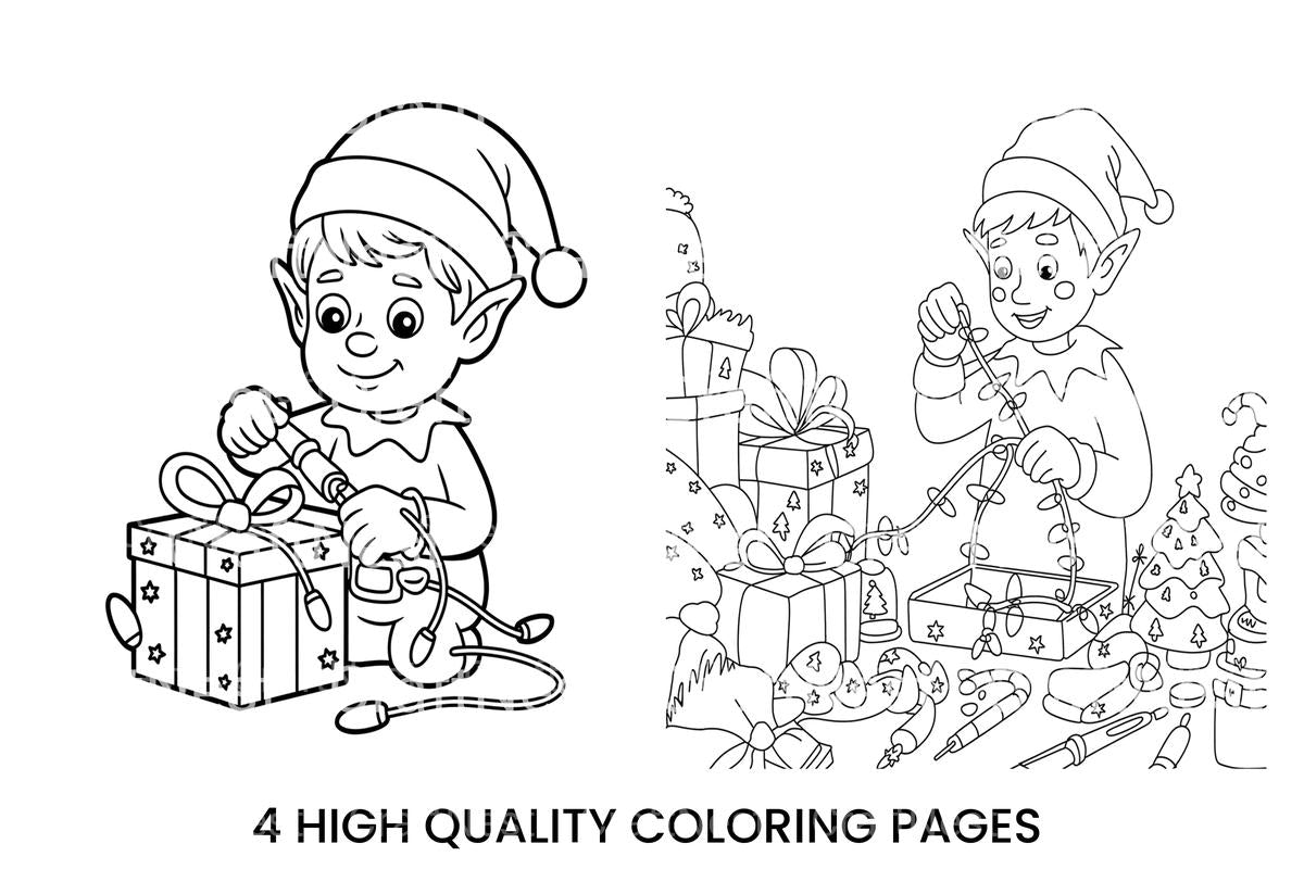Christmas Elf Decorating with Lights Coloring Books