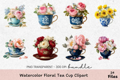 Floral Tea Cup Clipart Bundle - CraftNest - Digital Crafting and Art