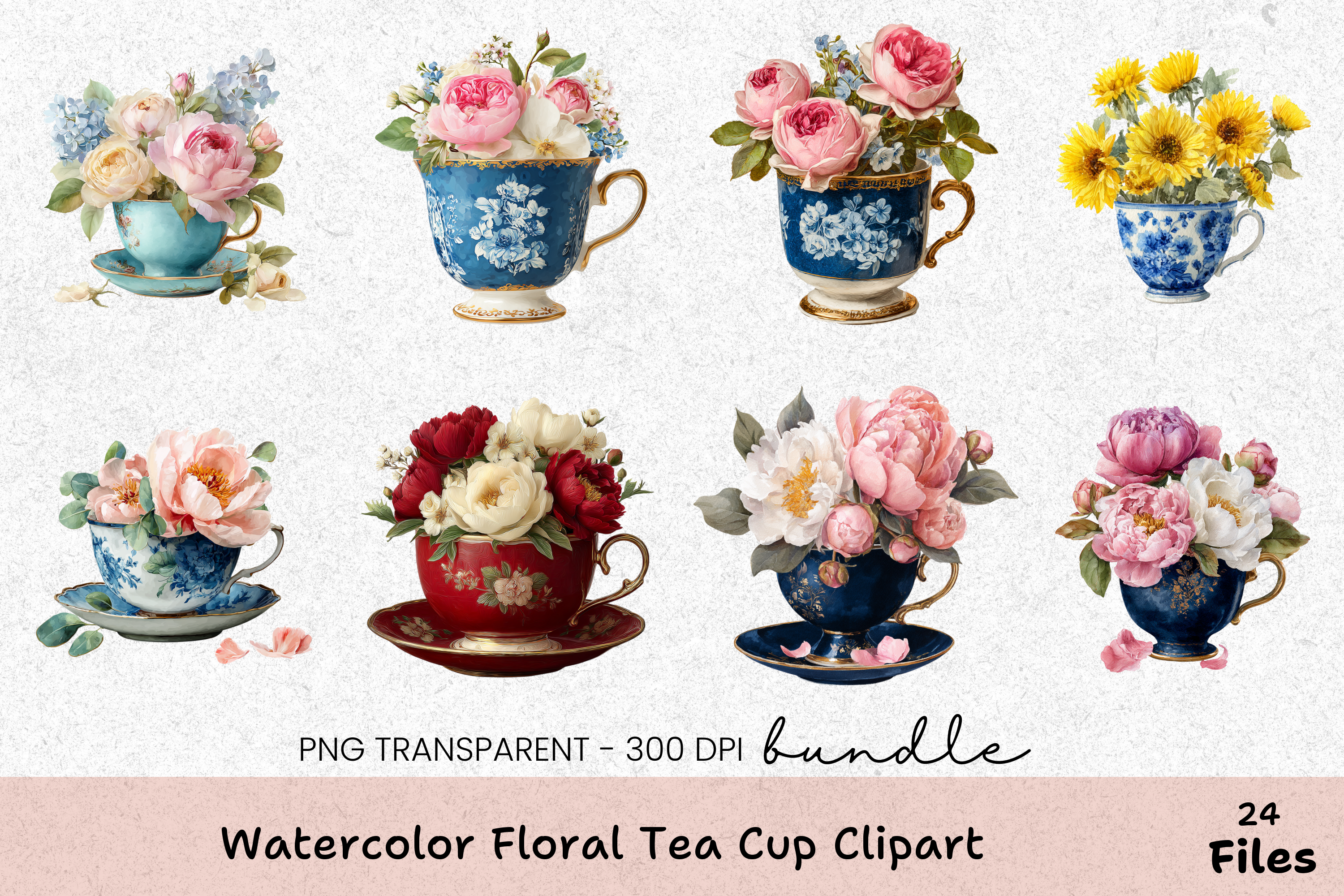 Floral Tea Cup Clipart Bundle