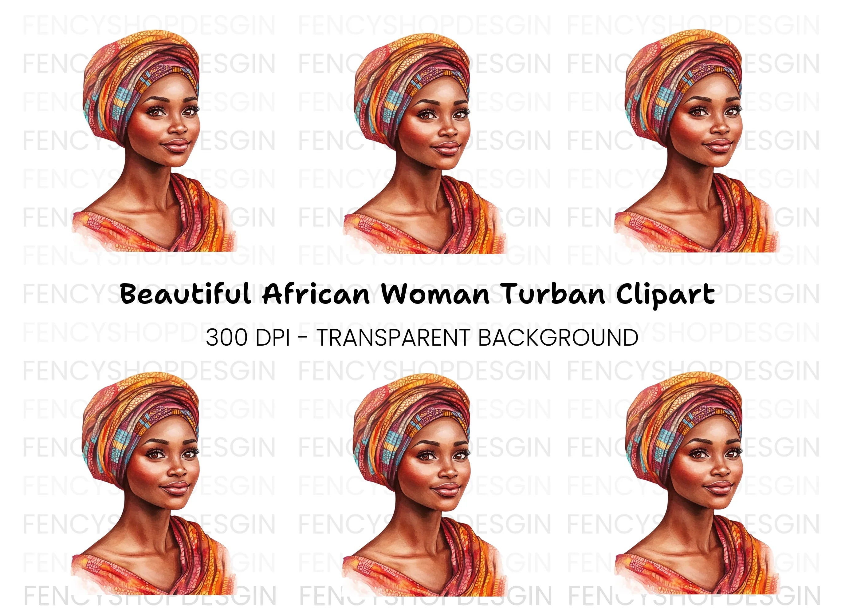 Beautiful African Woman Turban Clipart Bundle