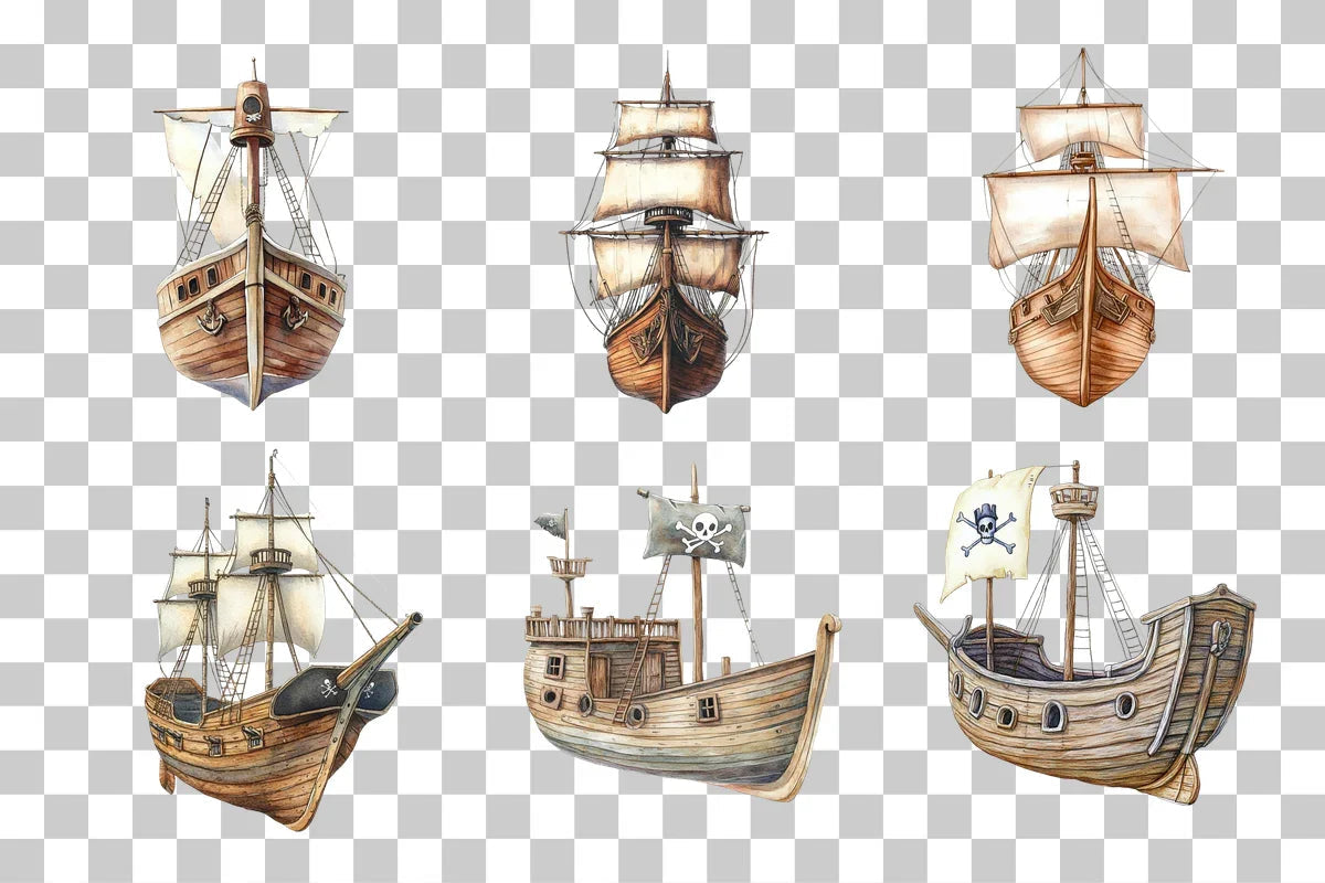 Pirate Ship Nautical Scene Clipart Bundle - CraftNest - Digital Crafting and Art