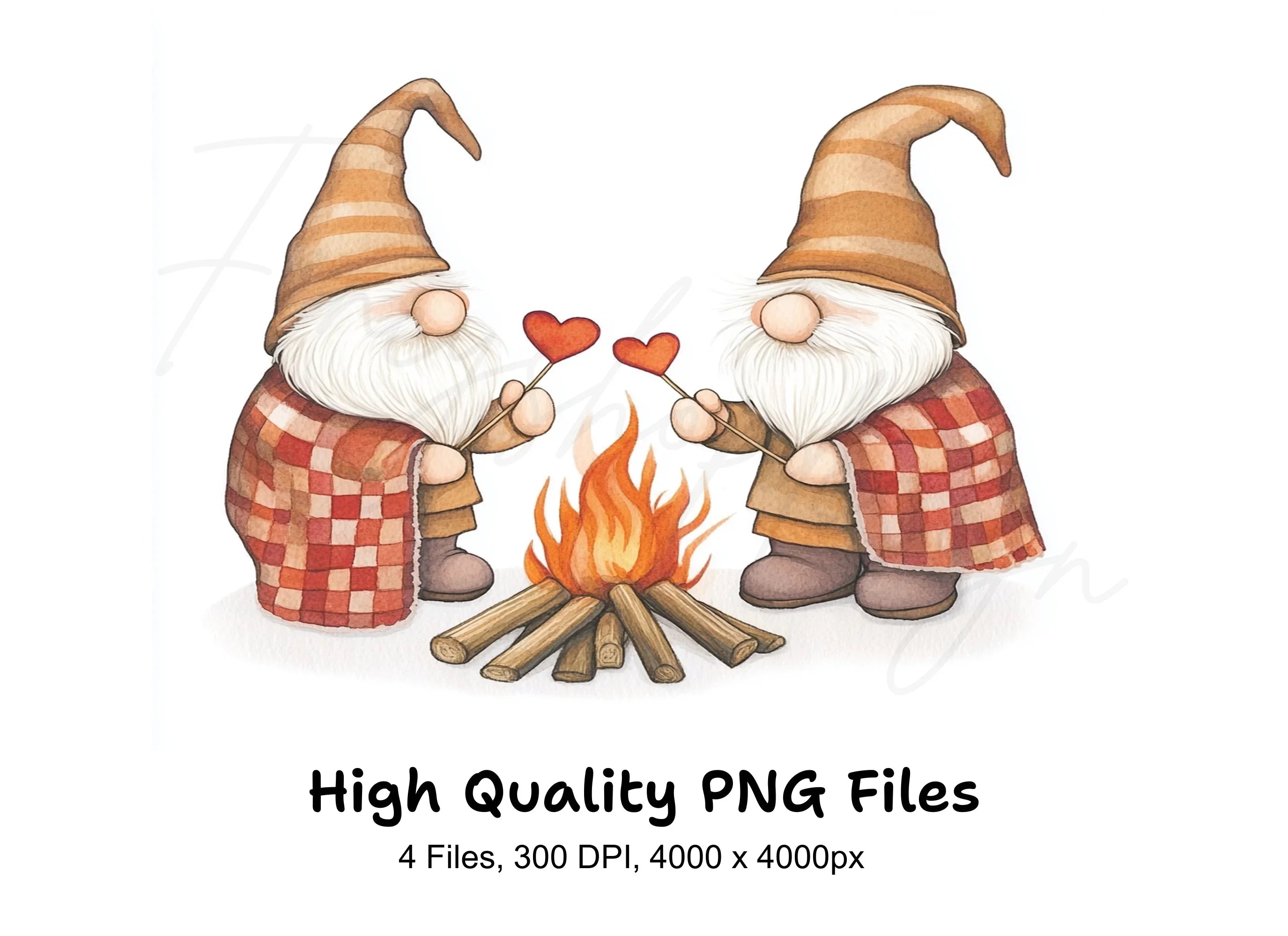 Gnomes by Campfire with Hearts Clipart Bundle