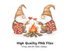 Gnomes by Campfire with Hearts Clipart Bundle