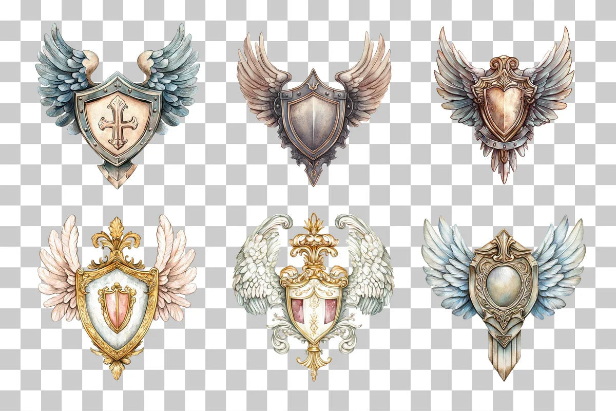 Winged Heraldic Crest Clipart Bundle - CraftNest - Digital Crafting and Art