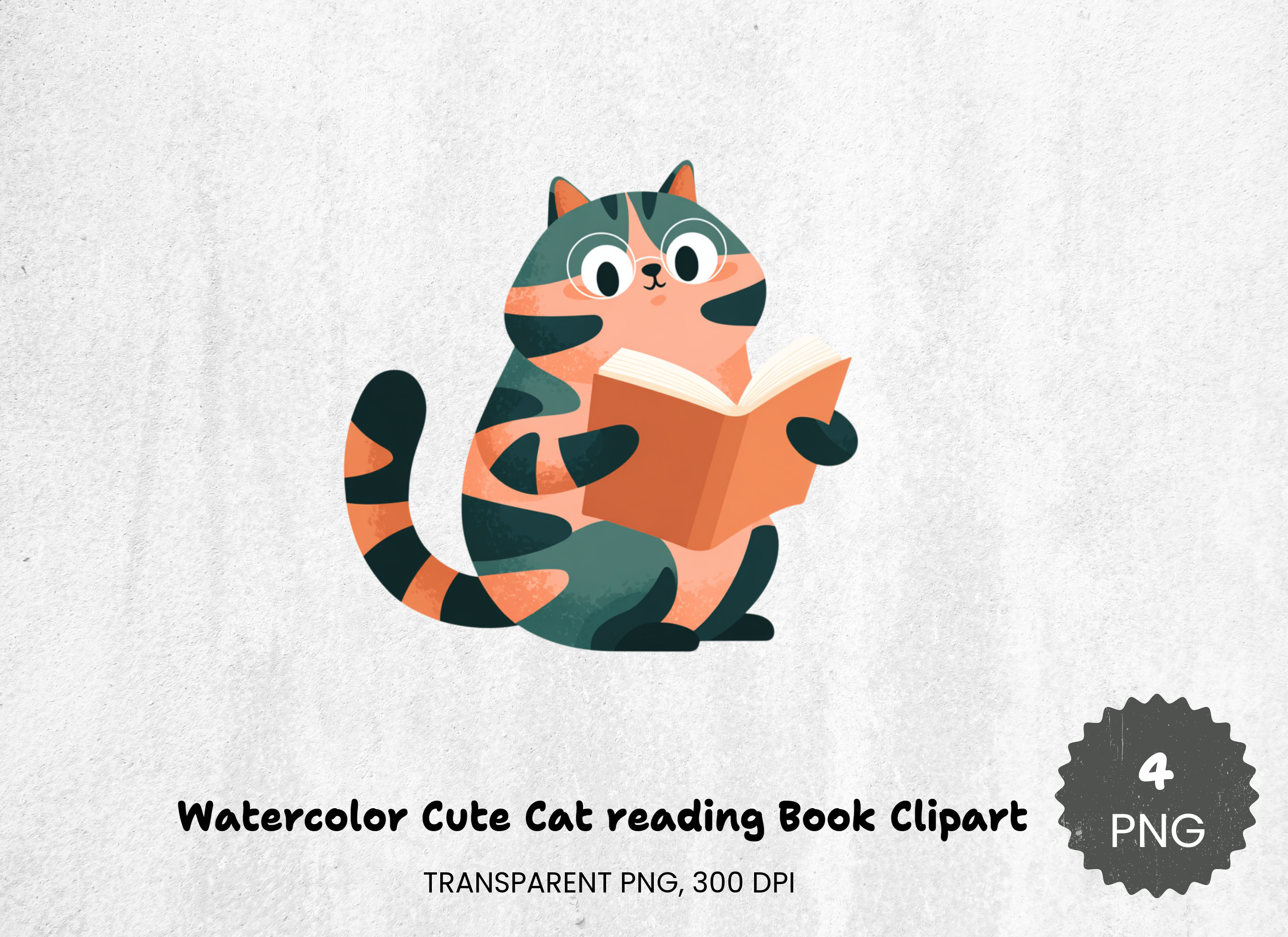 Cute Cat Reading Book Clipart Bundle