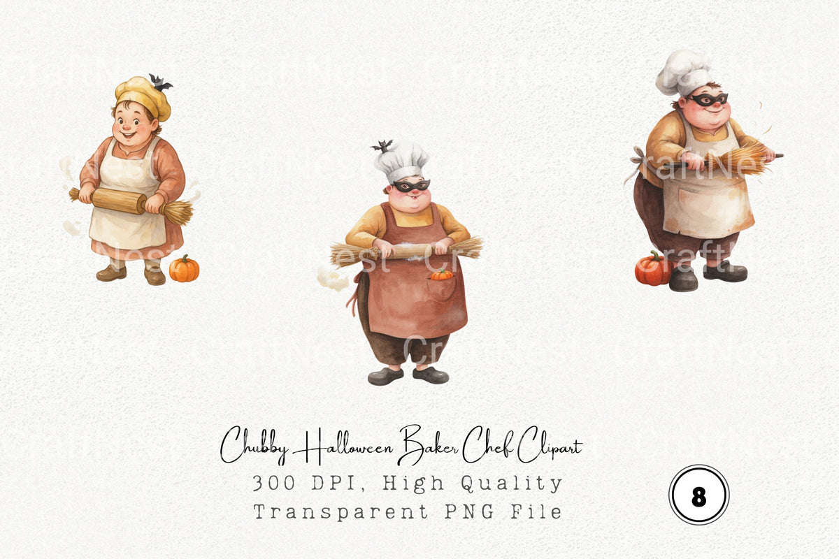 Chubby Halloween Baker Chef Clipart Bundle