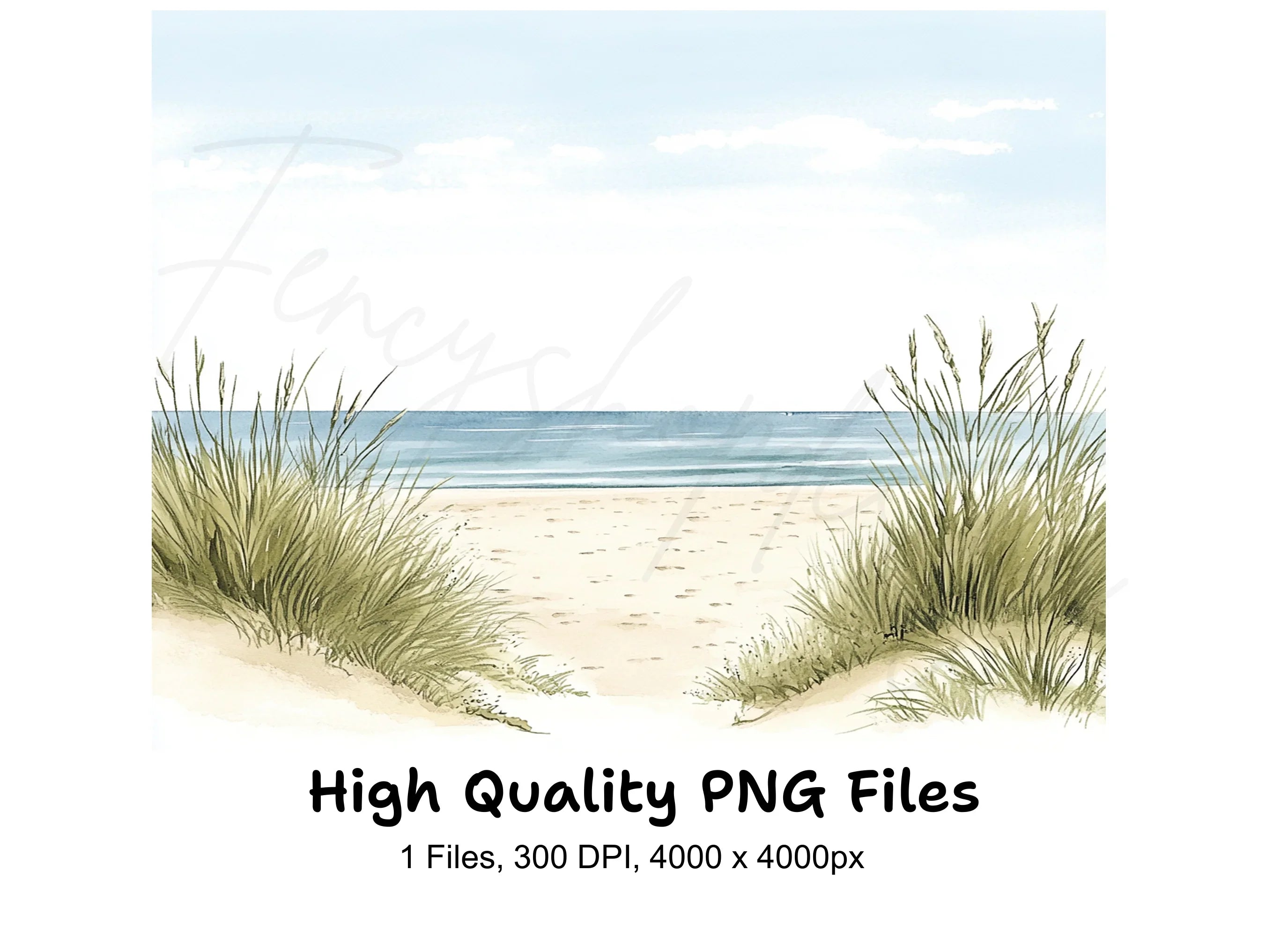 Coastal Beach Path with Dune Grass Clipart Bundle