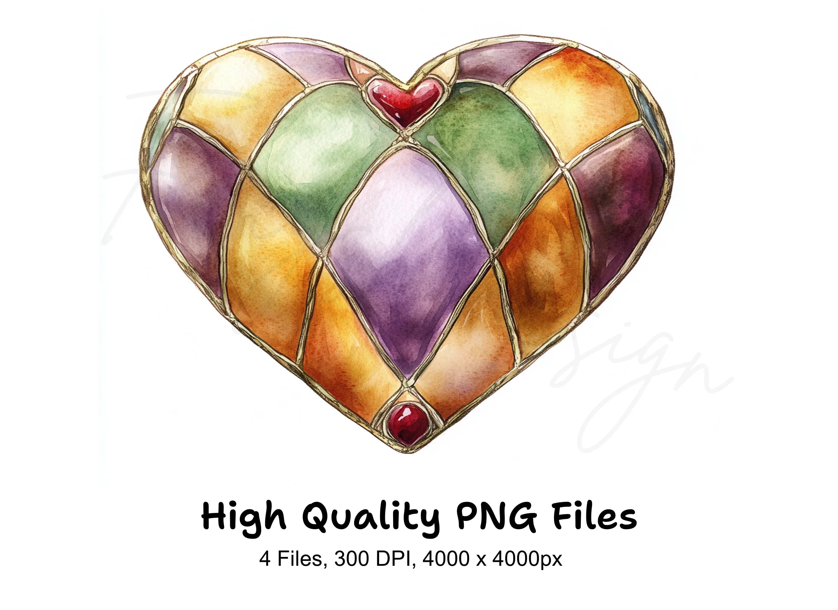 Jeweled Stained Glass Heart Clipart Bundle