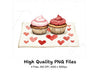 Romantic Heart Cupcakes Clipart Bundle