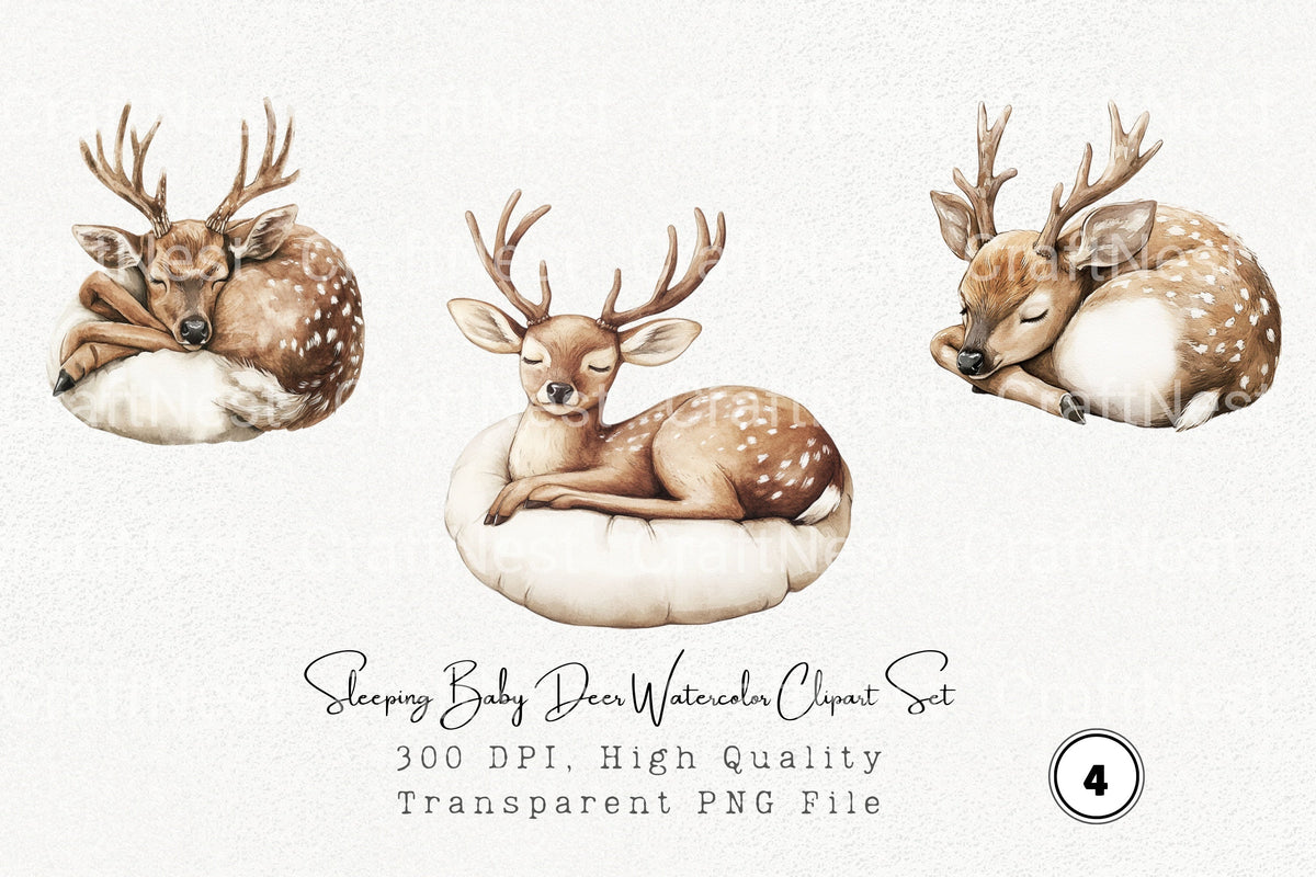 Sleeping Baby Deer Clipart Bundle