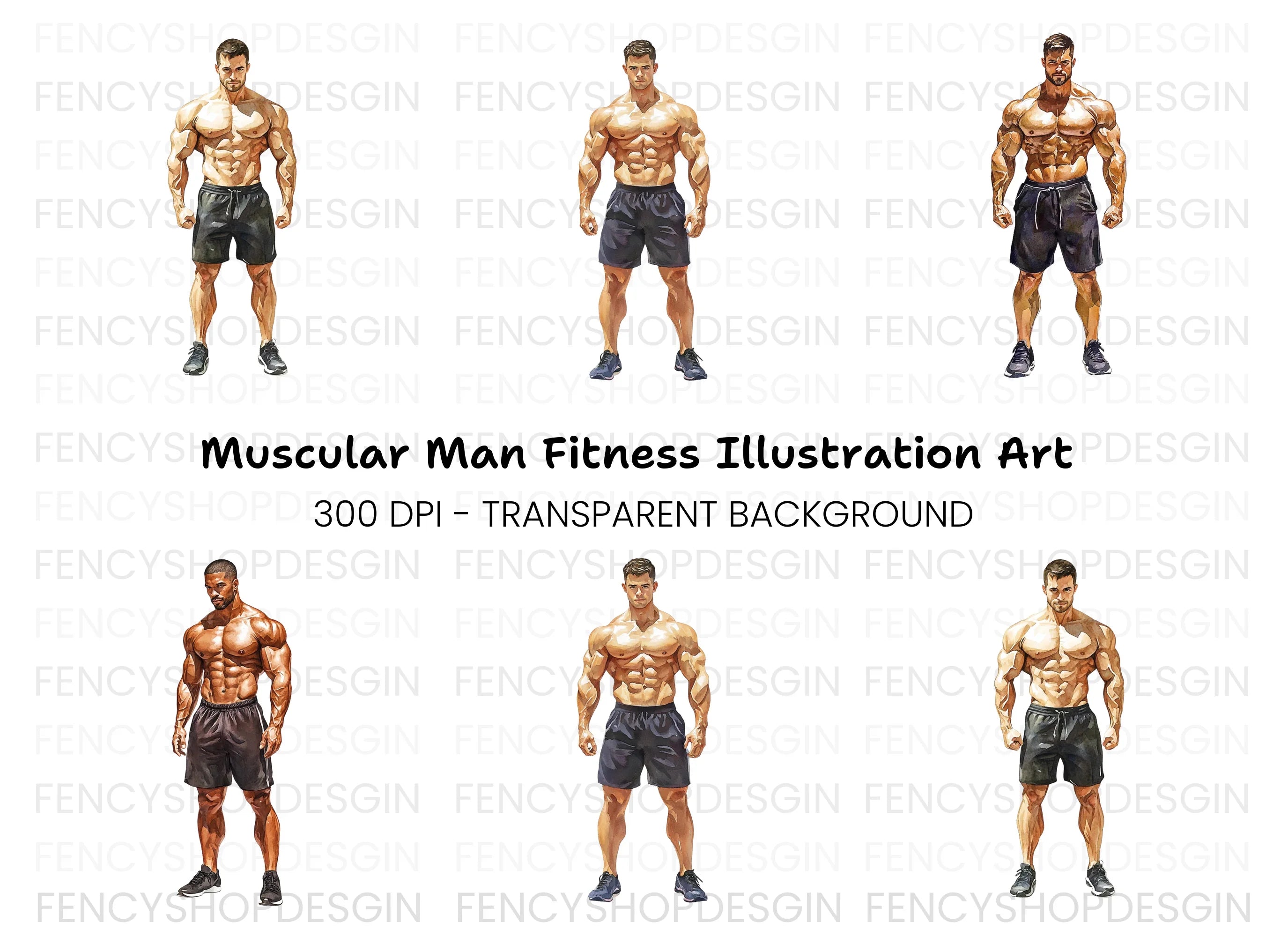Muscular Men Fitness Clipart Bundle
