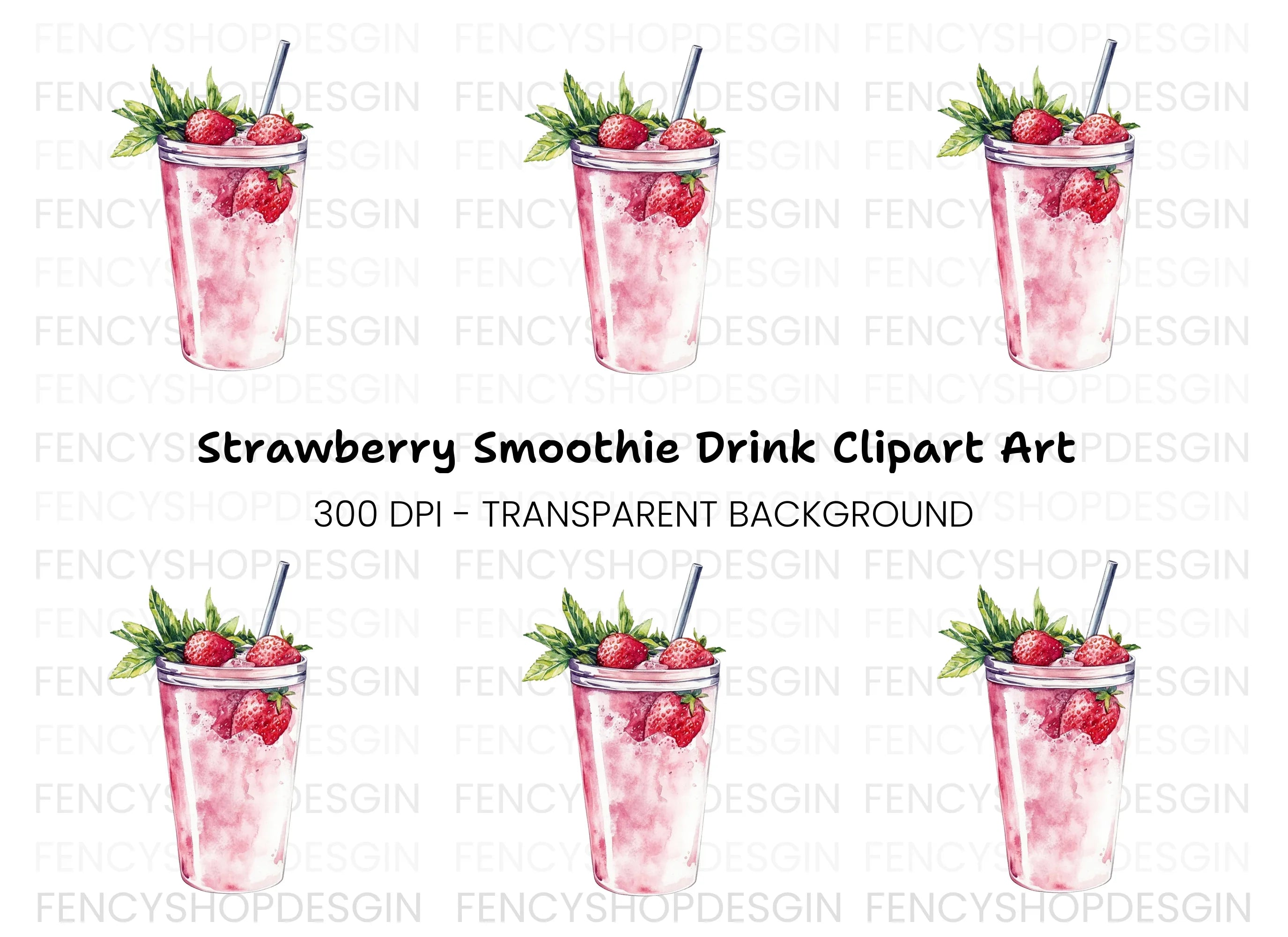 Strawberry Smoothie Clipart Bundle