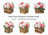 Peony Bouquets in Rustic Wooden Crates Clipart Bundle