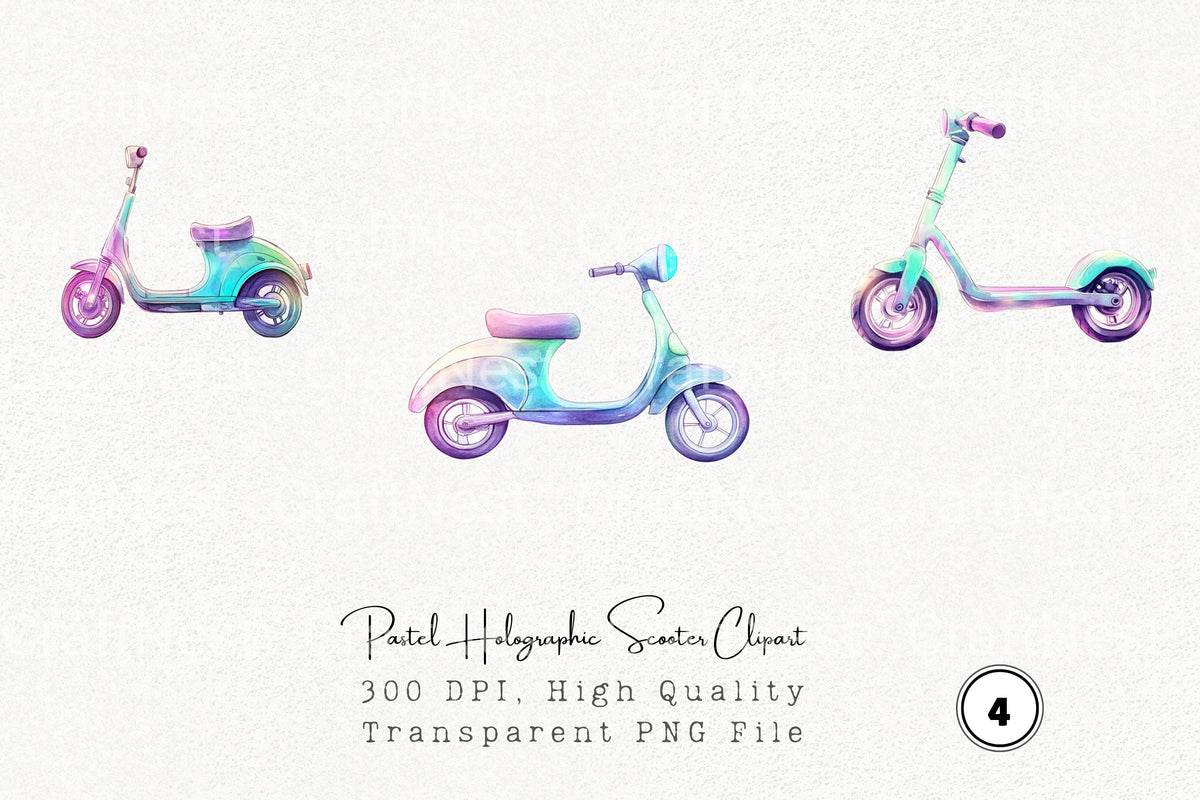 Pastel Holographic Scooter Clipart Log Book