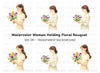 Elegant Woman with Flowers Clipart Bundle