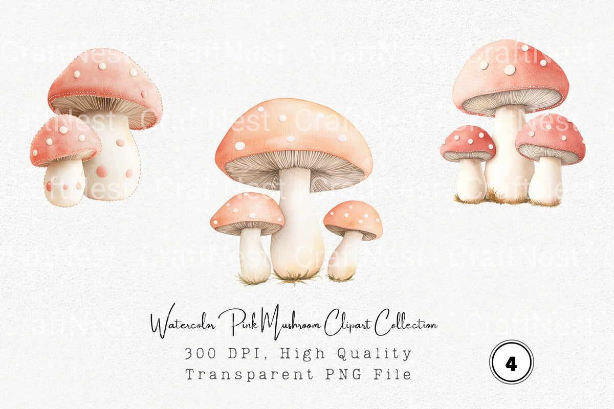 Pink Mushroom Clipart Bundle