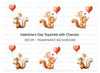 Cupid Squirrels with Heart Balloons Clipart Bundle