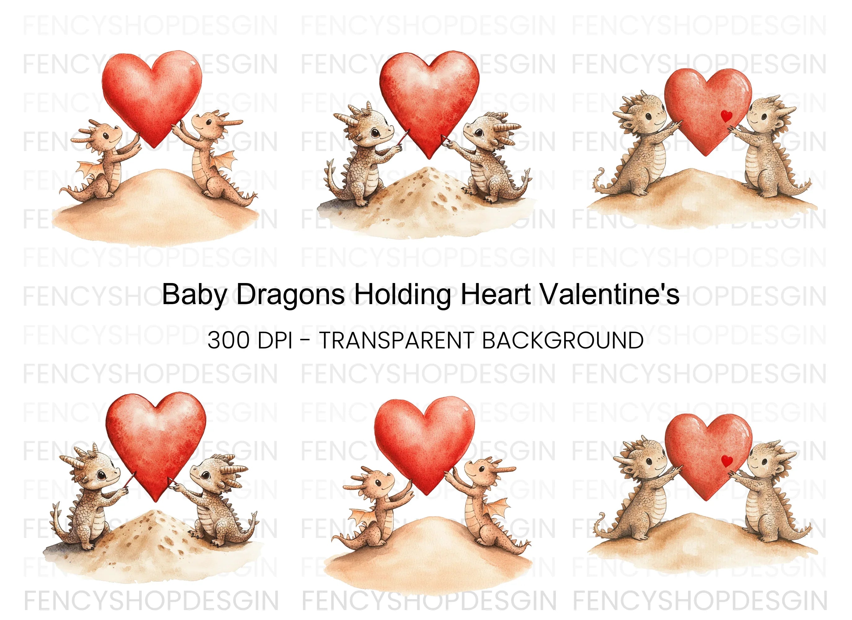 Baby Dragons with Hearts Clipart Bundle