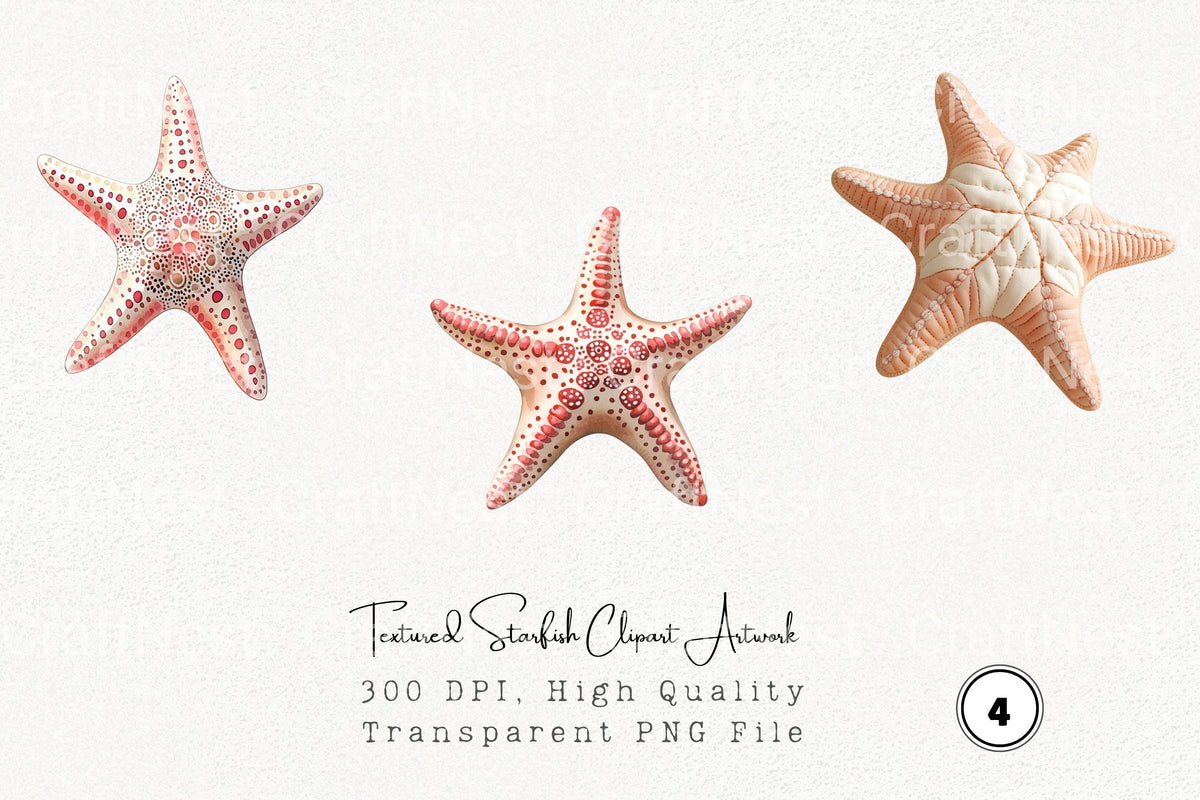Textured Starfish Artwork Clipart Bundle