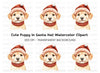 Cute Puppy in Santa Hat Clipart Bundle