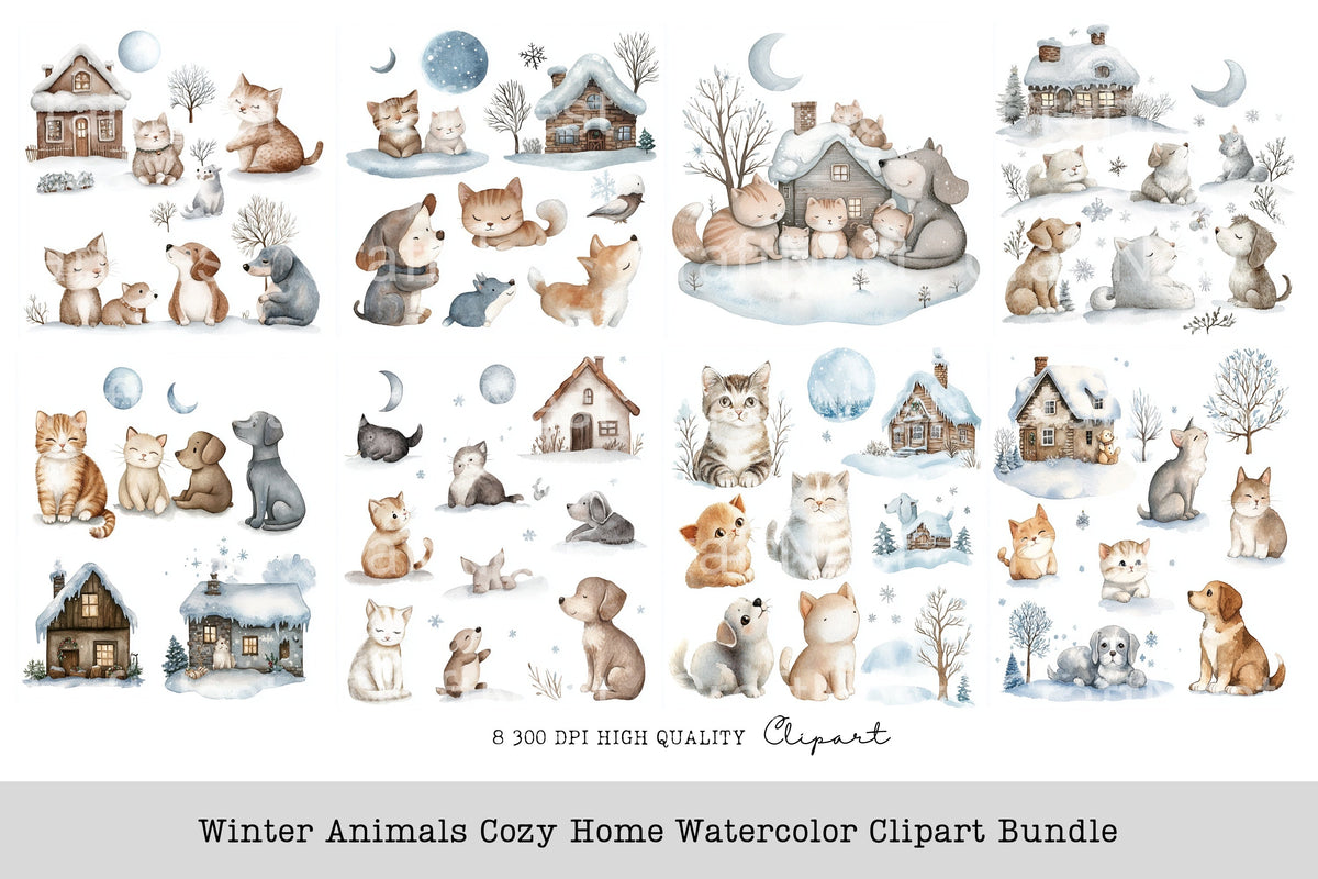 Winter Animals Cozy Home Clipart Bundle
