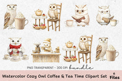 Cozy Owl Coffee & Tea Time Clipart Bundle - CraftNest - Digital Crafting and Art