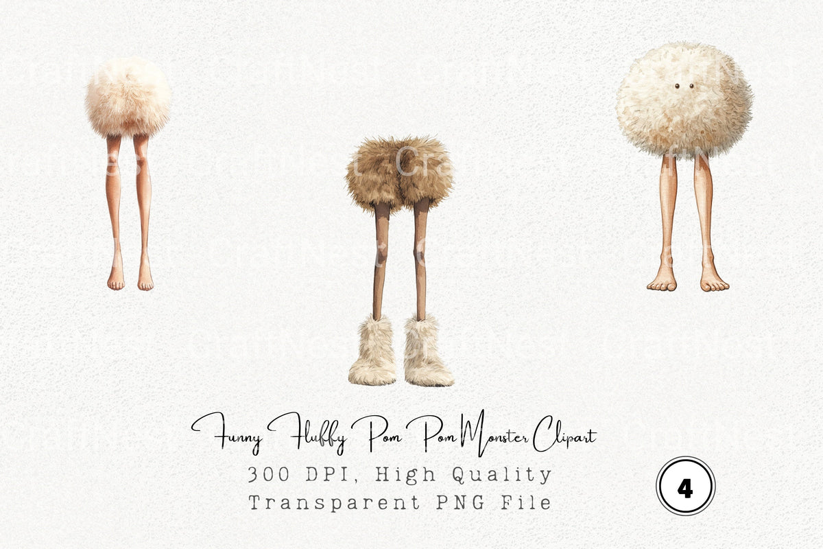 Funny Fluffy Pom Pom Monster Clipart Bundle