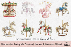 Fairytale Carousel Horses & Unicorns Clipart Bundle - CraftNest - Digital Crafting and Art