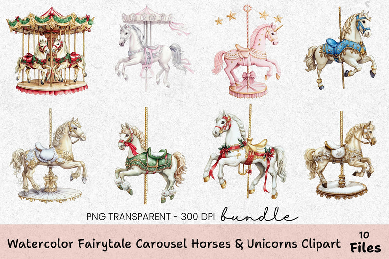 Fairytale Carousel Horses & Unicorns Clipart Bundle - CraftNest - Digital Crafting and Art