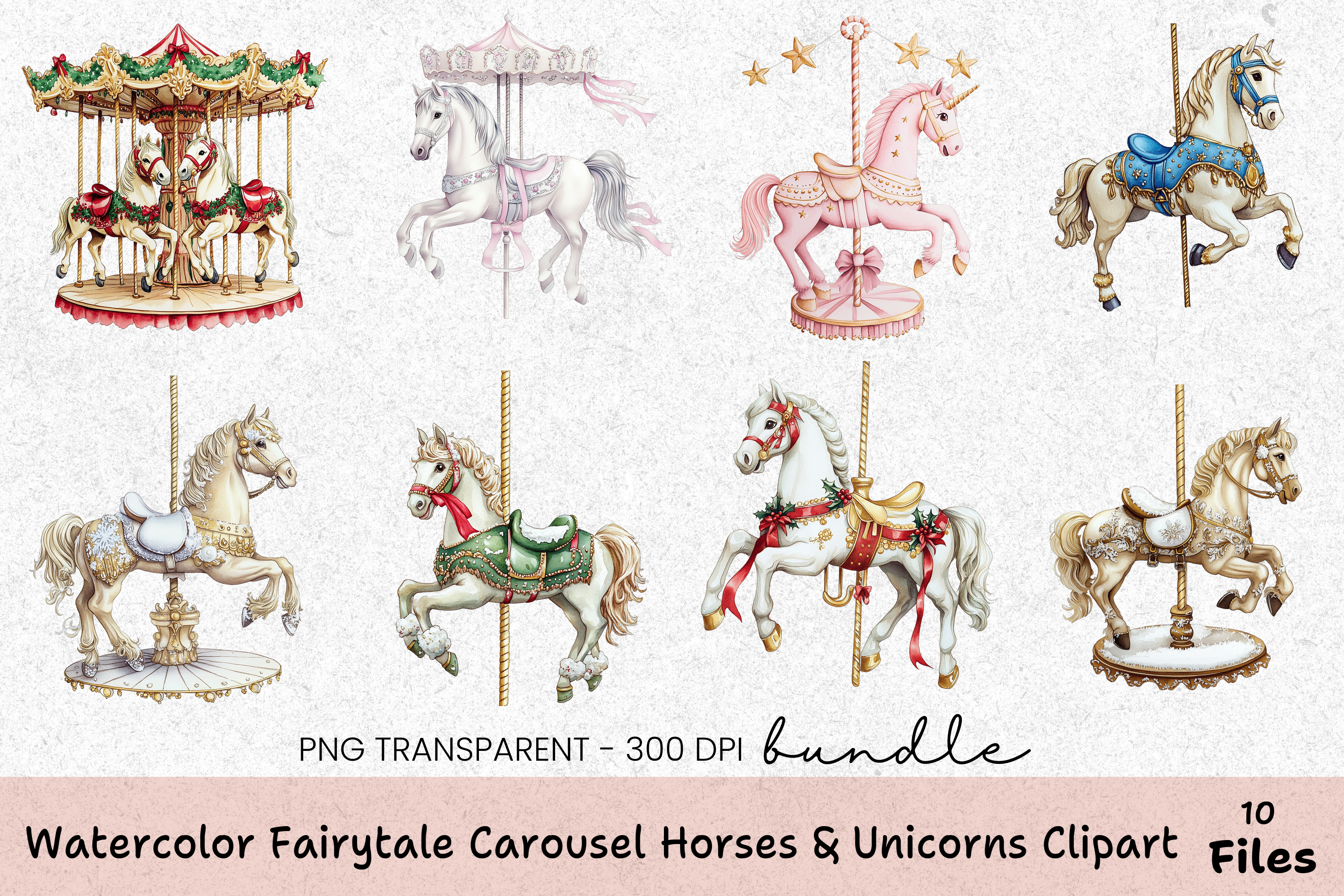 Fairytale Carousel Horses & Unicorns Clipart Bundle