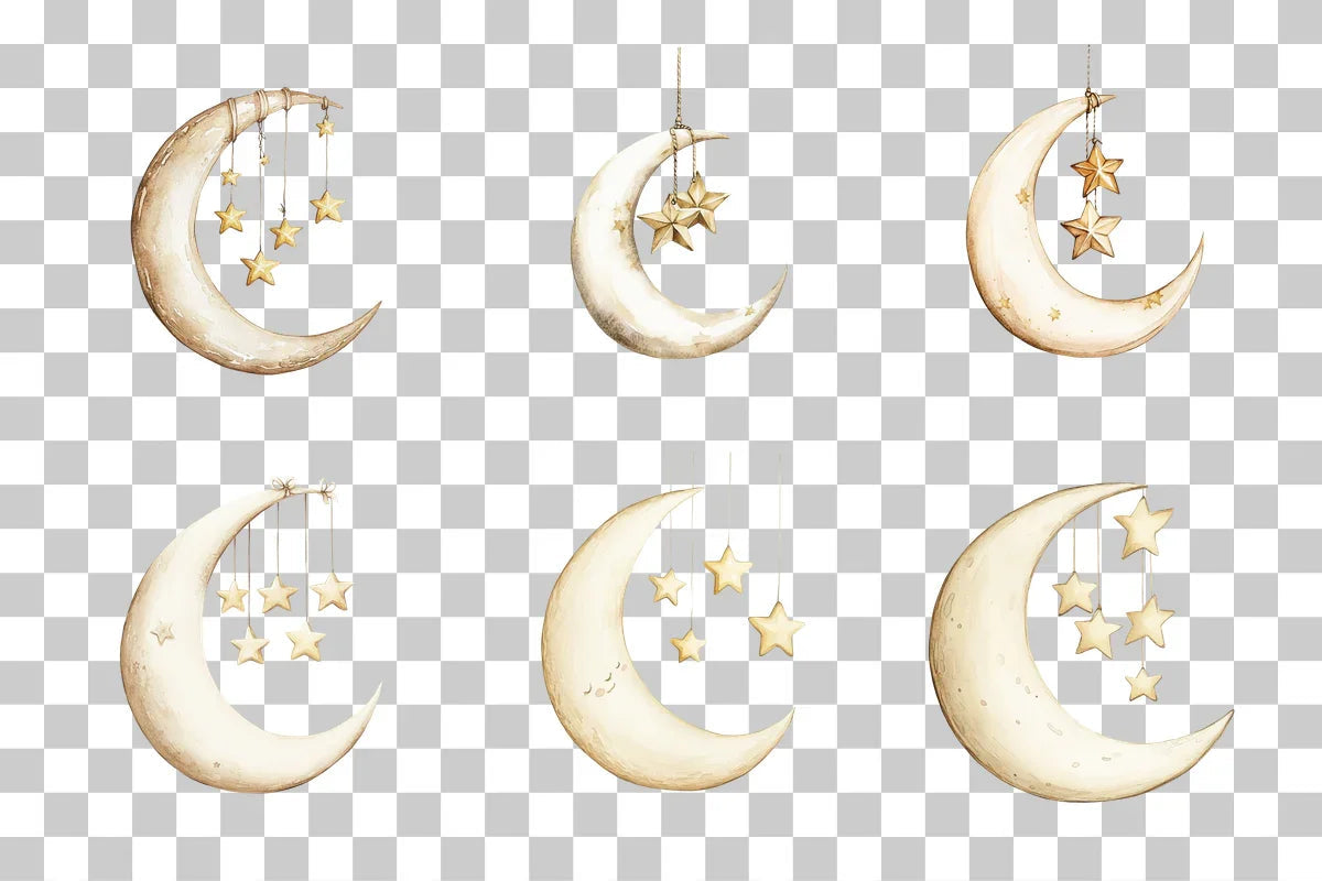 Crescent Moon with Hanging Stars Clipart Bundle - CraftNest - Digital Crafting and Art