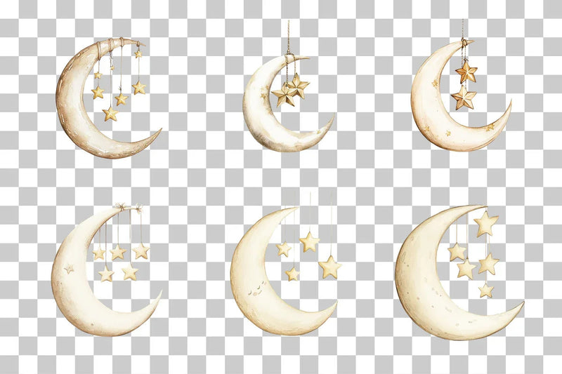 Crescent Moon with Hanging Stars Clipart Bundle - CraftNest - Digital Crafting and Art