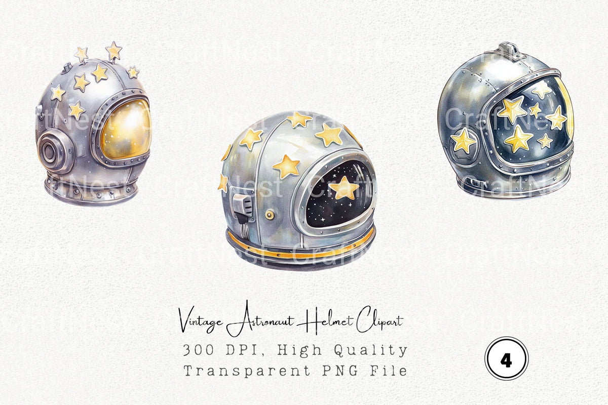 Vintage Astronaut Helmet Clipart Bundle