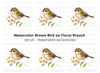 Brown Bird with Flowers Clipart Bundle