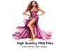 Glamorous Diva in Pink Gown Clipart Bundle