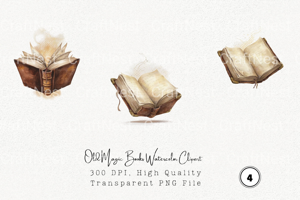 Old Magic Books Watercolor Clipart Planner