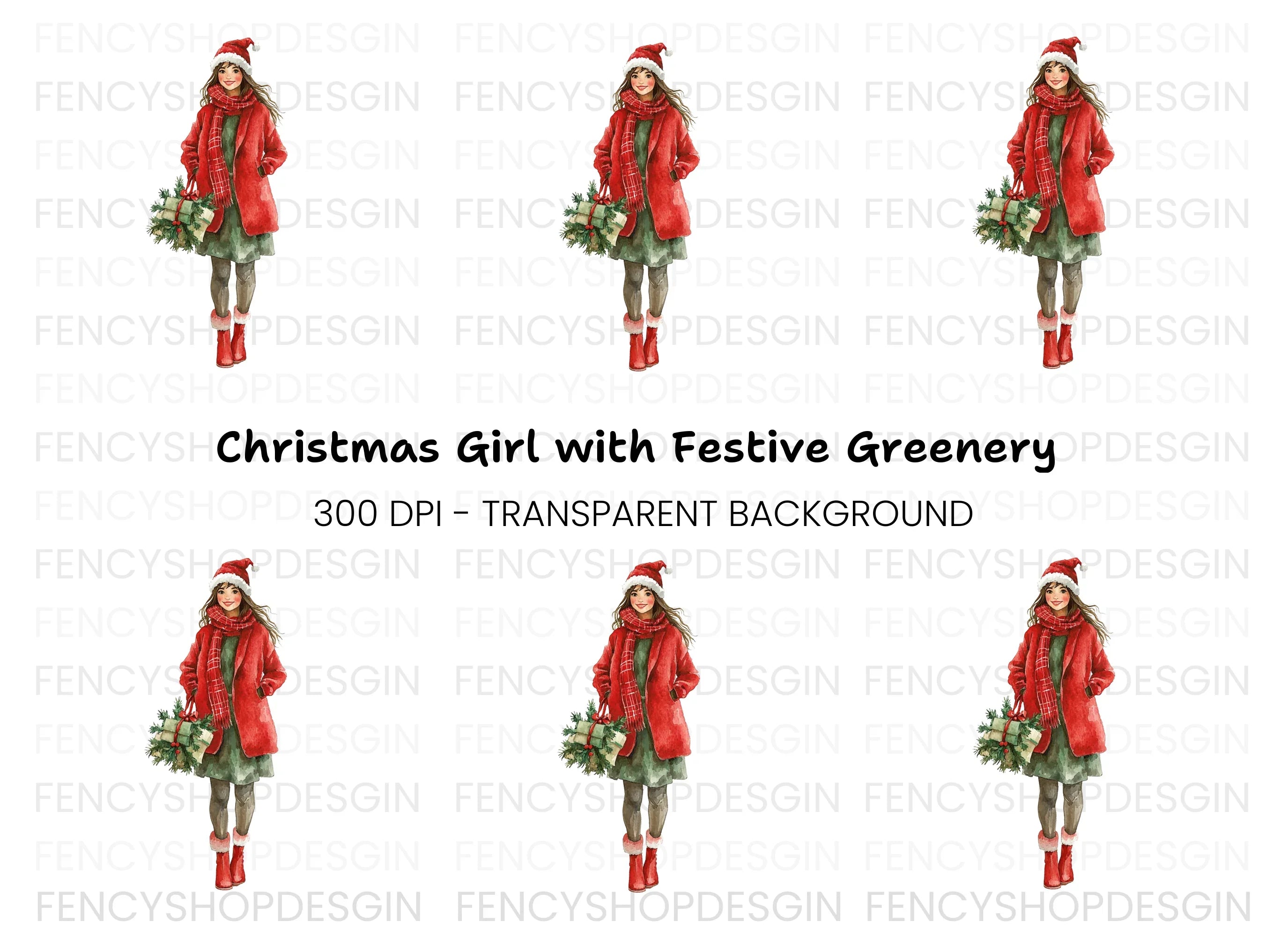 Christmas Gifts Clipart Bundle Featuring Woman